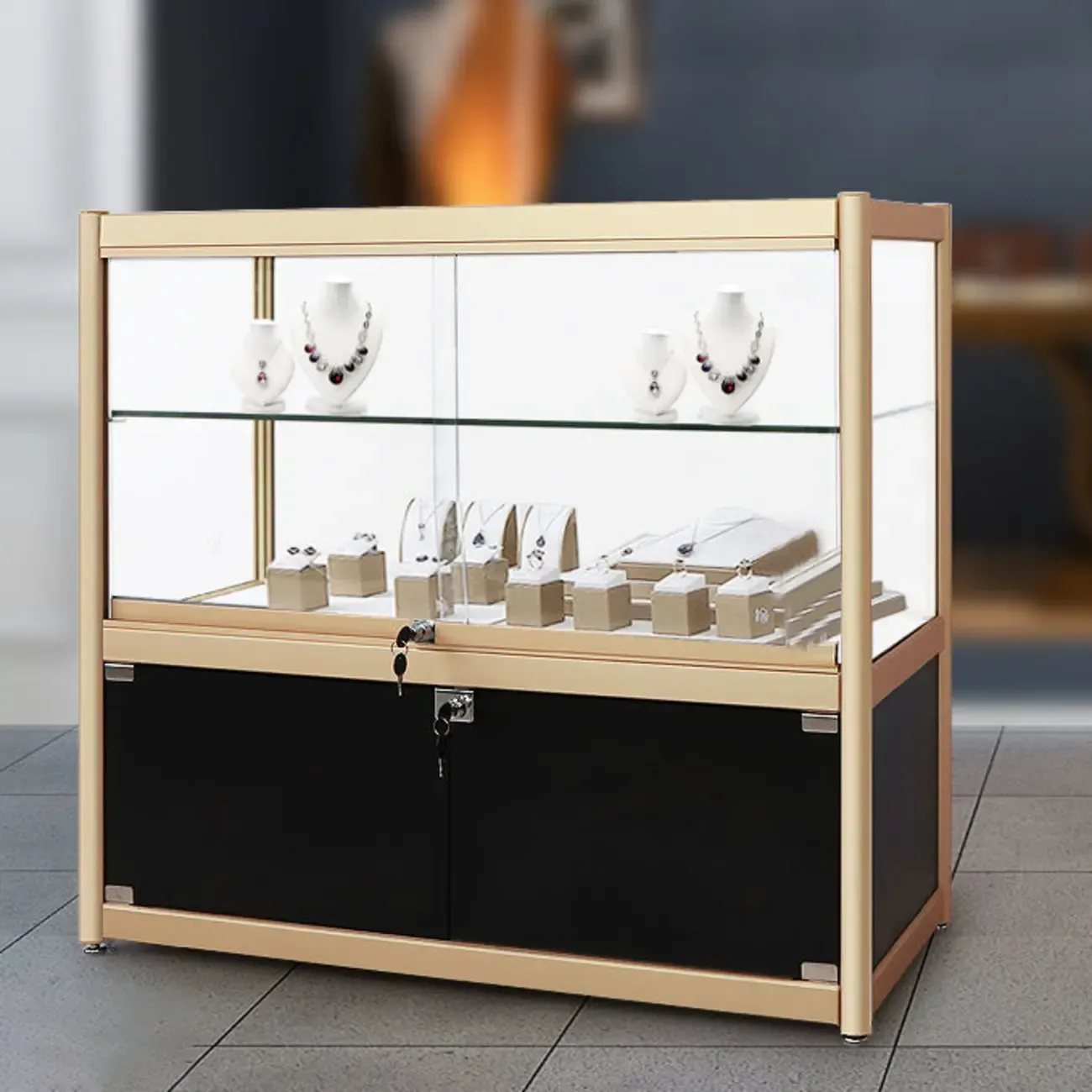 Gold Rectangular Metal Glass Curio Display Cabinet Image - 3