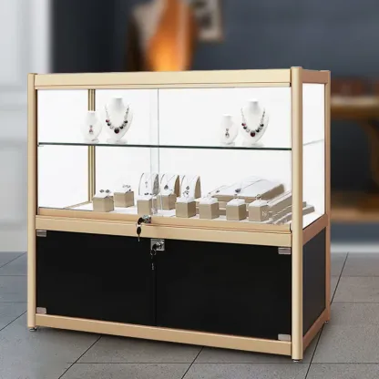 Gold Rectangular Metal Glass Curio Display Cabinet Image - 3