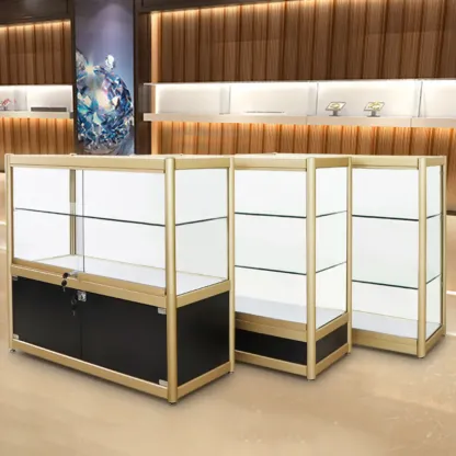 Gold Rectangular Metal Glass Curio Display Cabinet Image - 7
