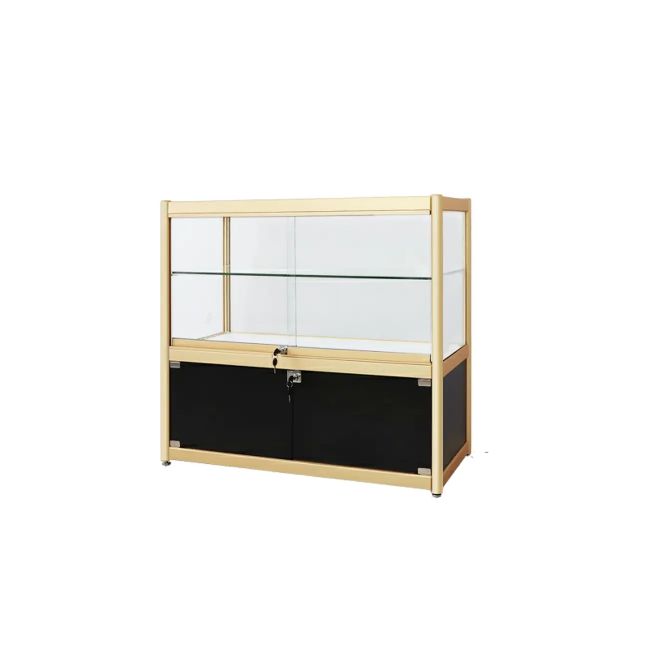Gold Rectangular Metal Glass Curio Display Cabinet Image - 8 | homeyfad