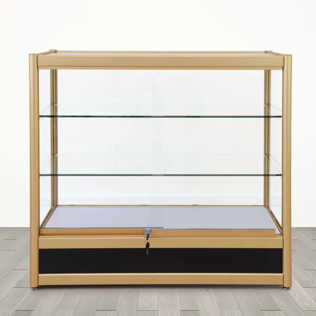 Gold Rectangular Metal Glass Curio Display Cabinet Image - 2 | homeyfad