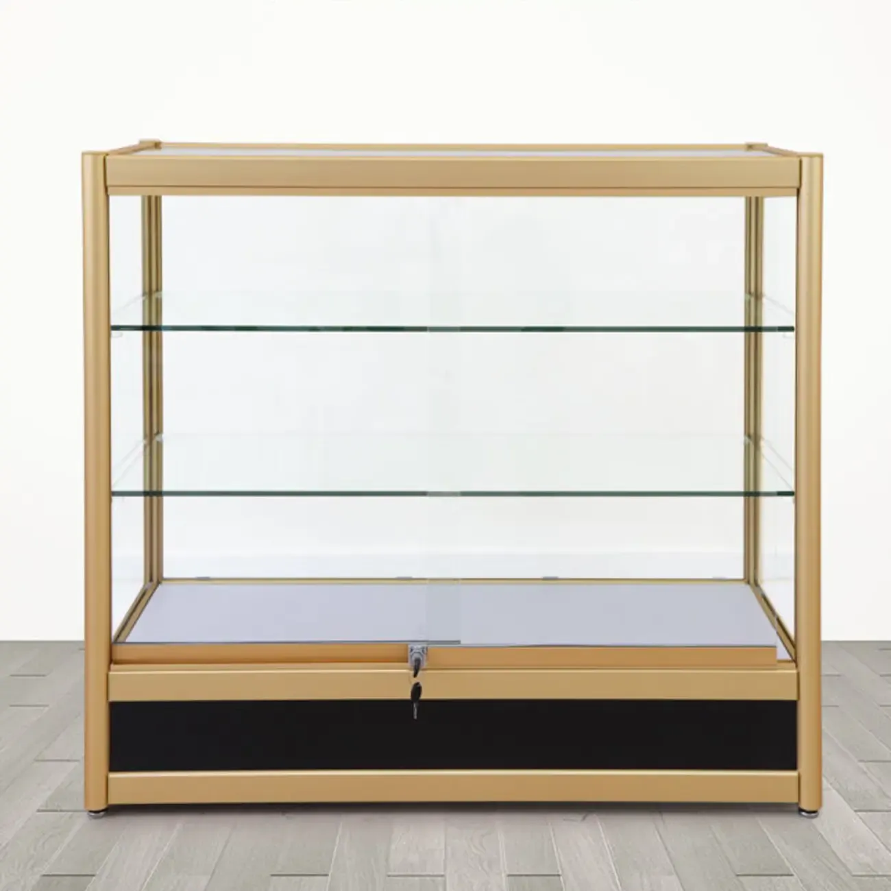 Gold Rectangular Metal Glass Curio Display Cabinet Image - 2