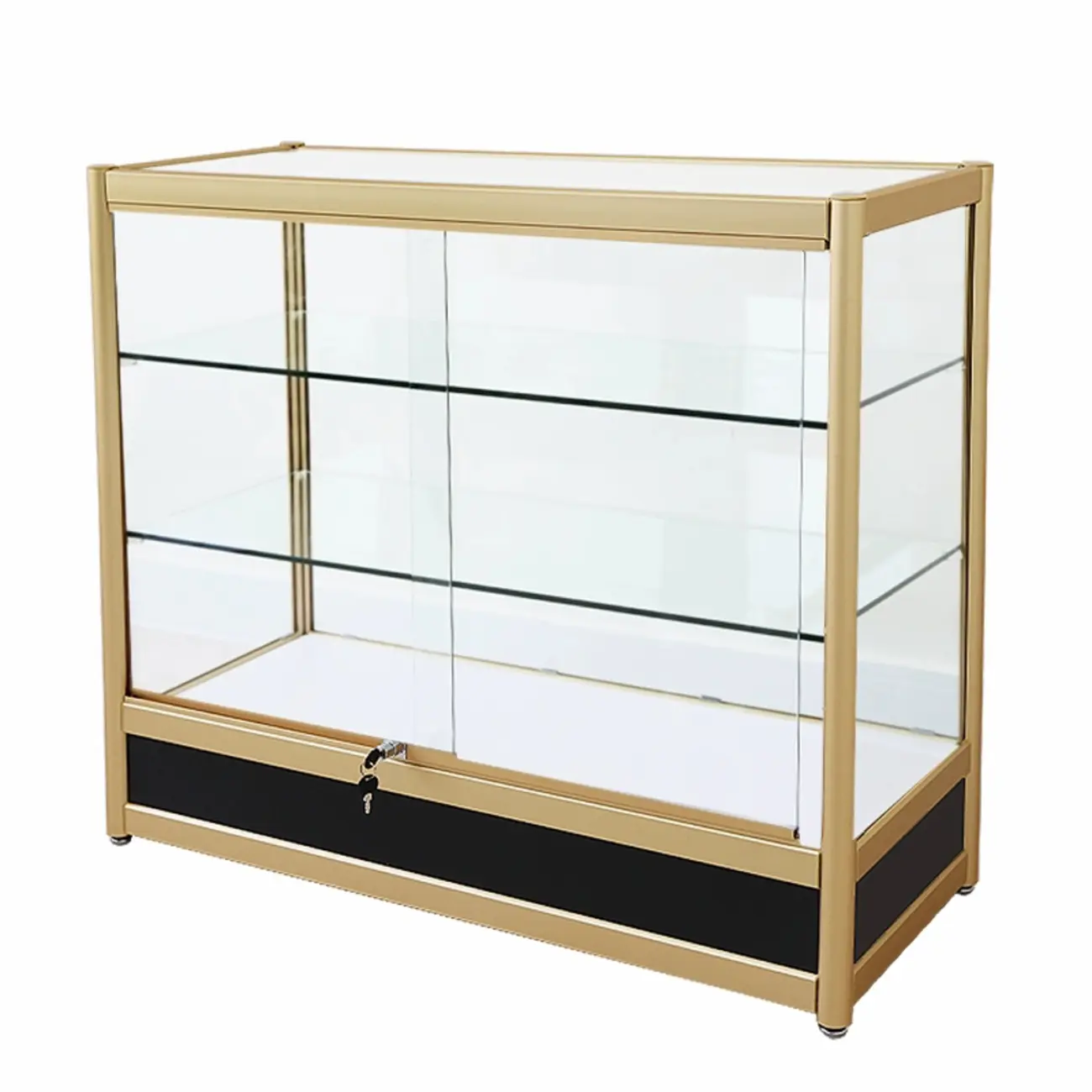 Gold Rectangular Metal Glass Curio Display Cabinet Image - 9 | homeyfad