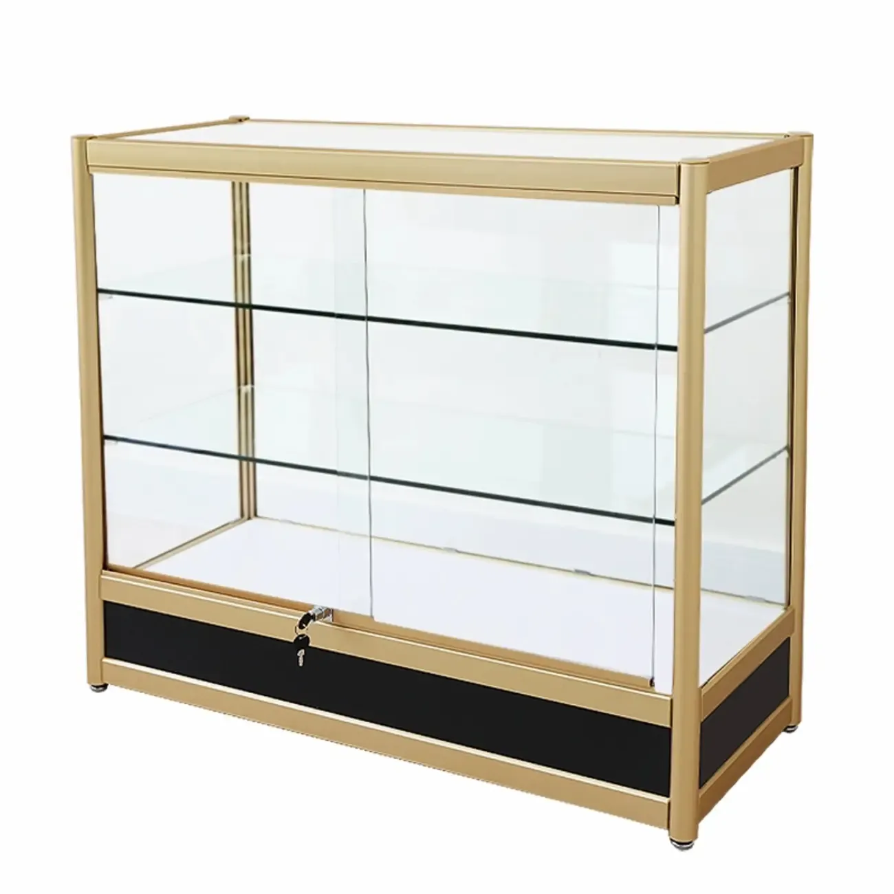 Gold Rectangular Metal Glass Curio Display Cabinet Image - 9