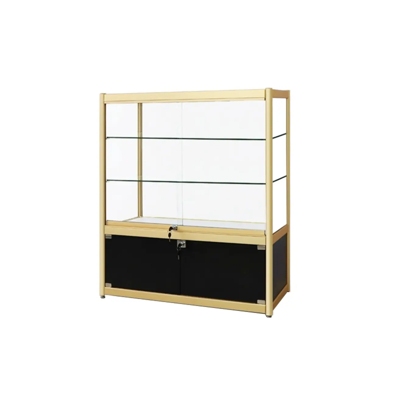 Gold Rectangular Metal Glass Curio Display Cabinet Image - 10 | homeyfad