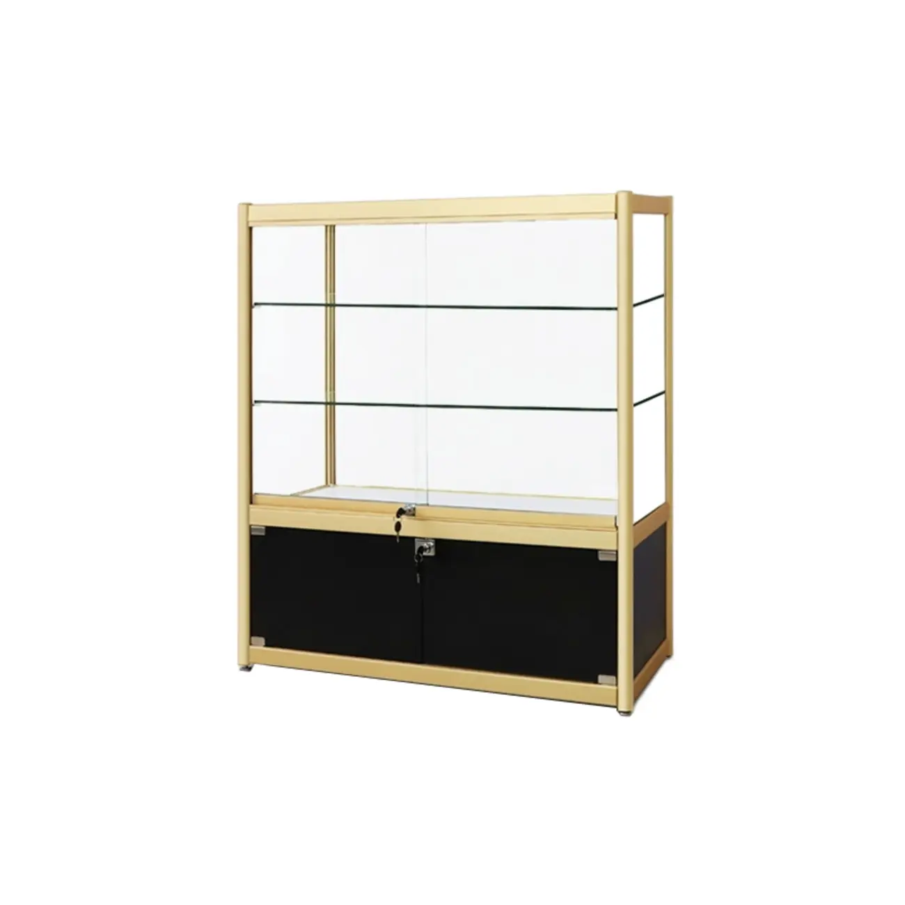 Gold Rectangular Metal Glass Curio Display Cabinet Image - 13 | homeyfad