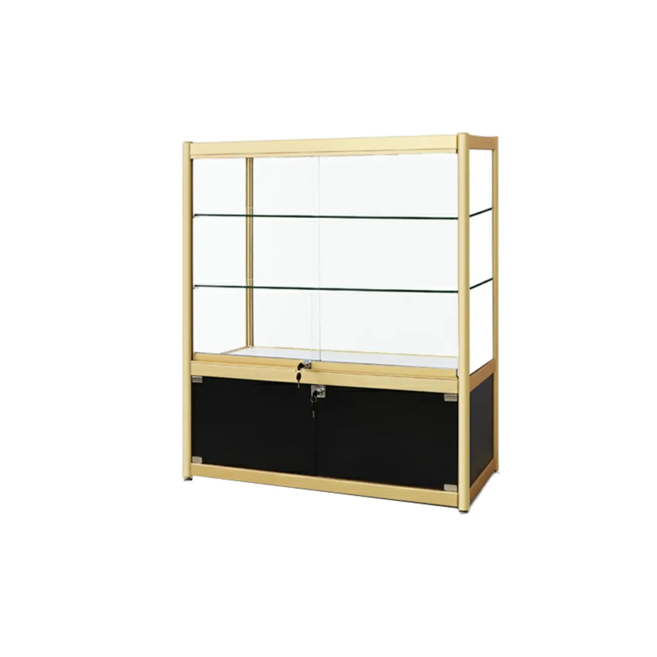 Gold Rectangular Metal Glass Curio Display Cabinet Image - 15 | homeyfad