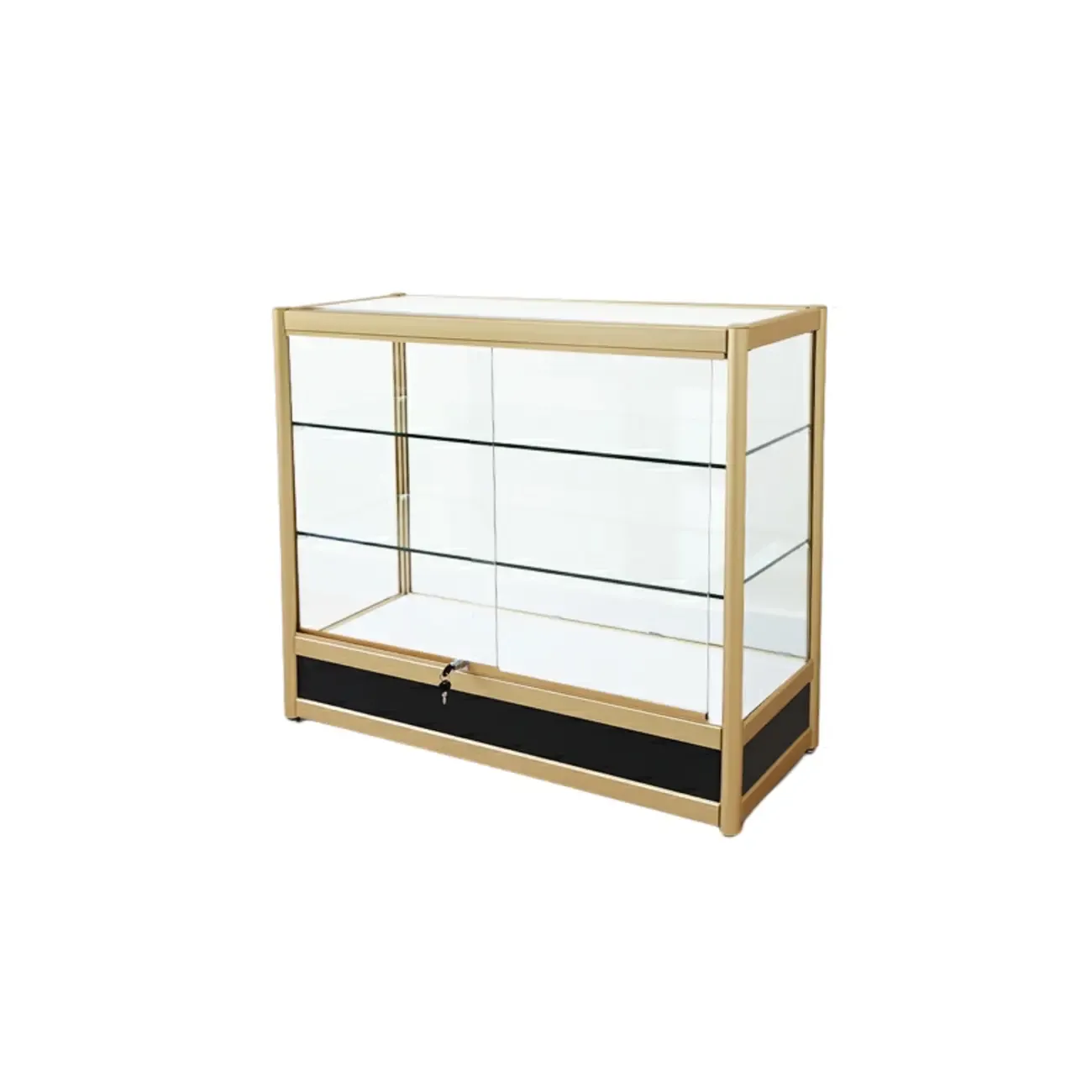 Gold Rectangular Metal Glass Curio Display Cabinet Image - 17