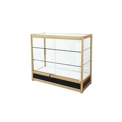 Gold Rectangular Metal Glass Curio Display Cabinet Image - 17