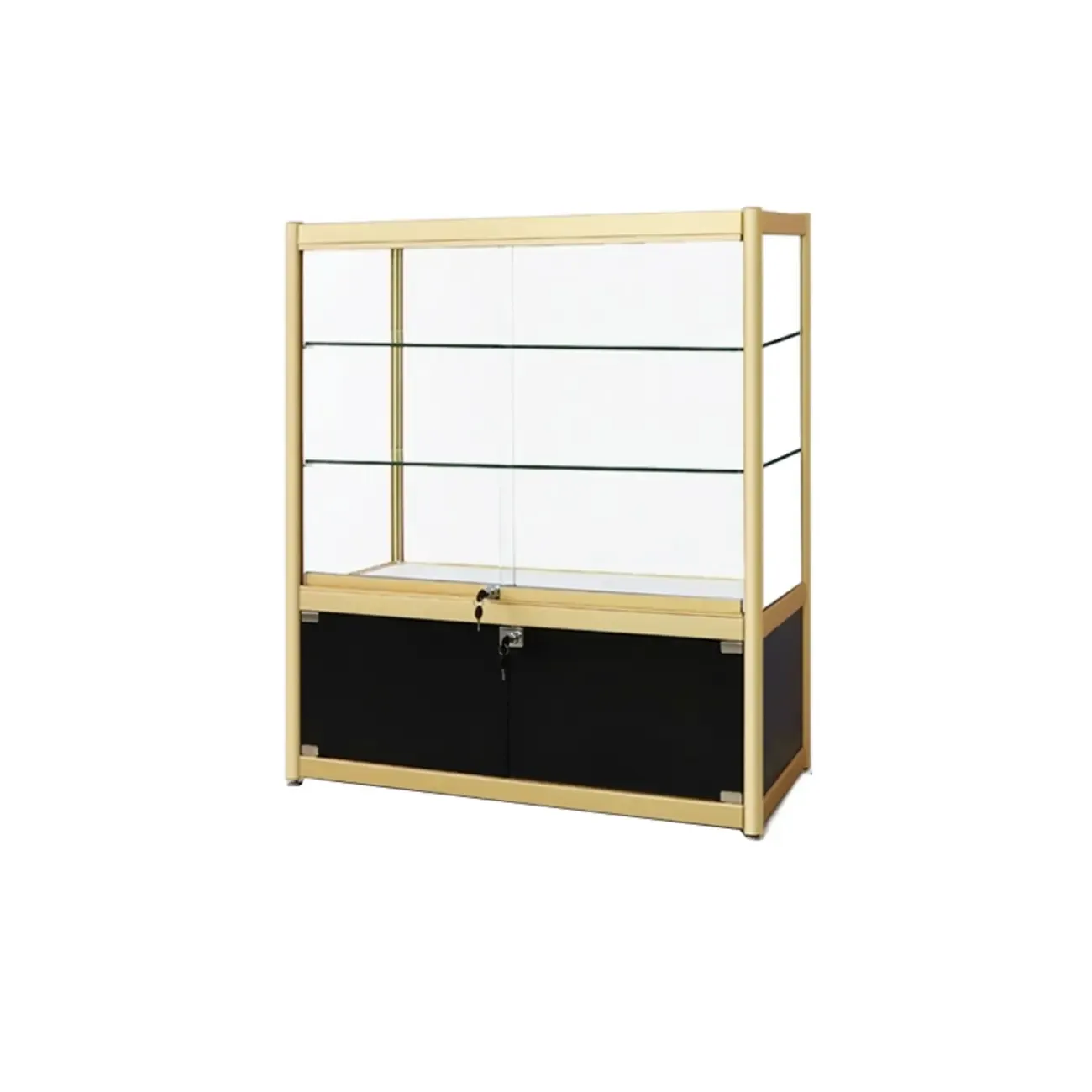 Gold Rectangular Metal Glass Curio Display Cabinet Image - 18
