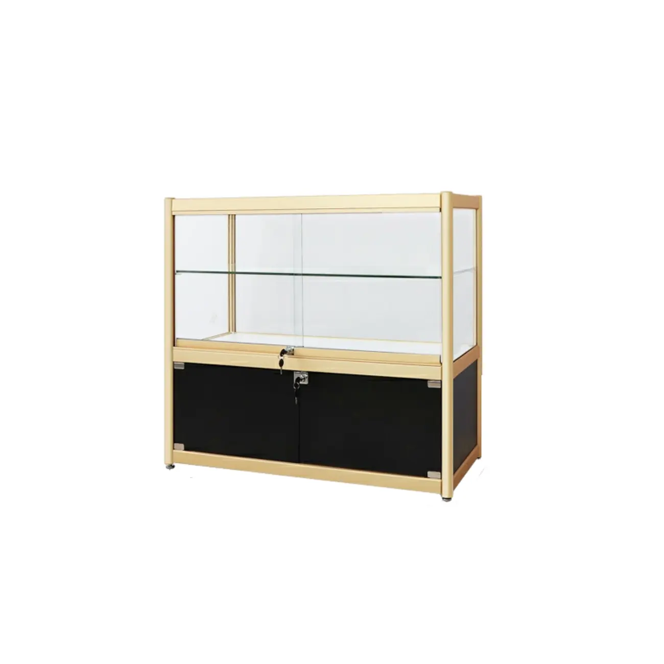 Gold Rectangular Metal Glass Curio Display Cabinet Image - 19 | homeyfad