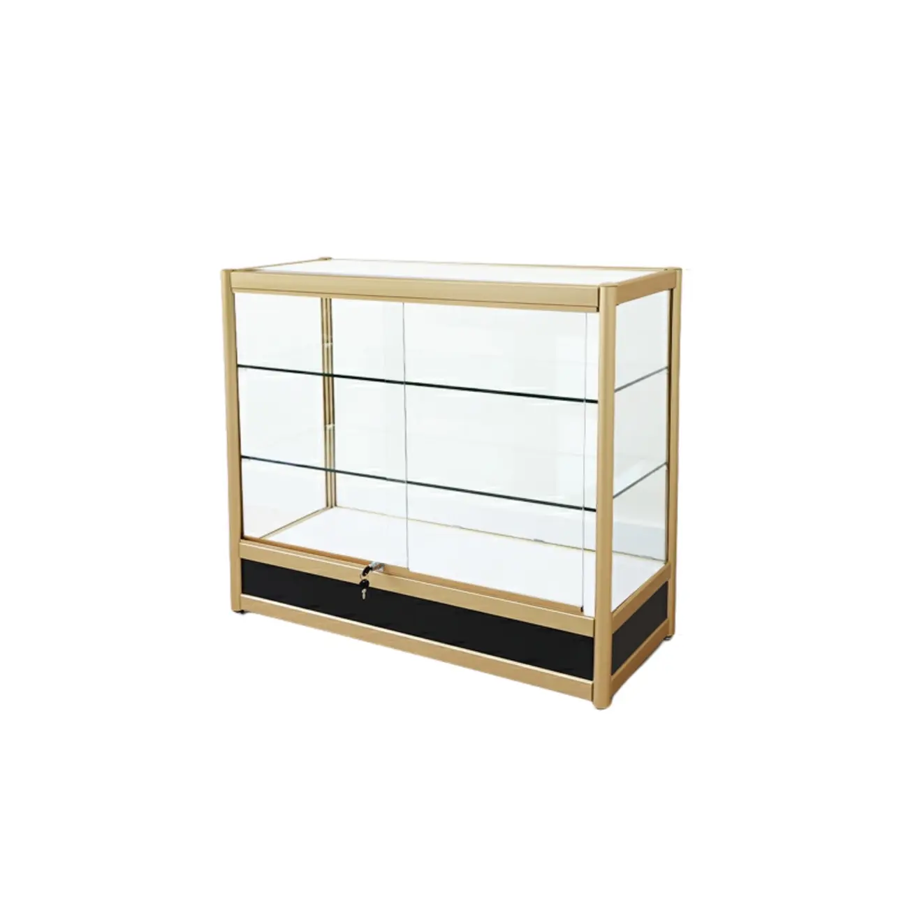 Gold Rectangular Metal Glass Curio Display Cabinet Image - 20 | homeyfad