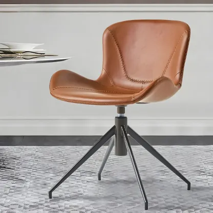 Swivel Industrial Faux Leather Low Back Dining Chair Image - 1