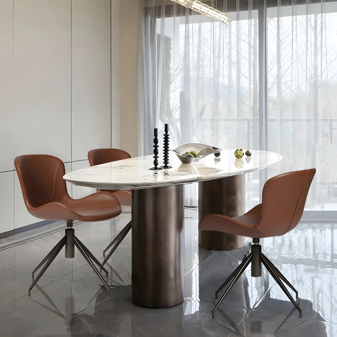 Swivel Industrial Faux Leather Low Back Dining Chair Image - 2 | homeyfad