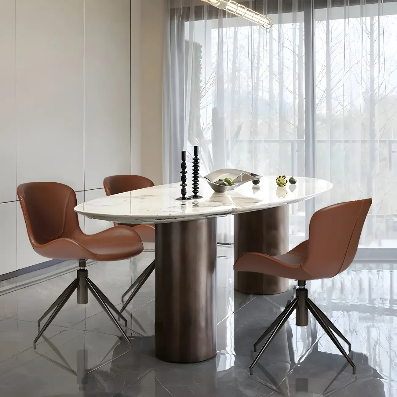 Swivel Industrial Faux Leather Low Back Dining Chair Image - 2