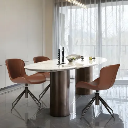 Swivel Industrial Faux Leather Low Back Dining Chair Image - 2