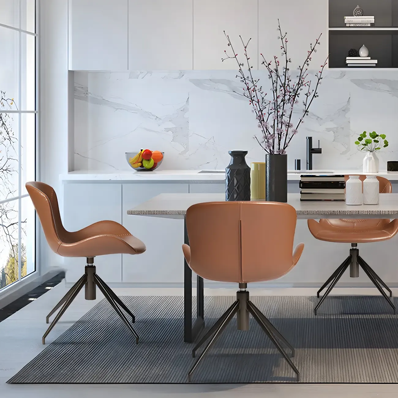 Swivel Industrial Faux Leather Low Back Dining Chair Image - 3