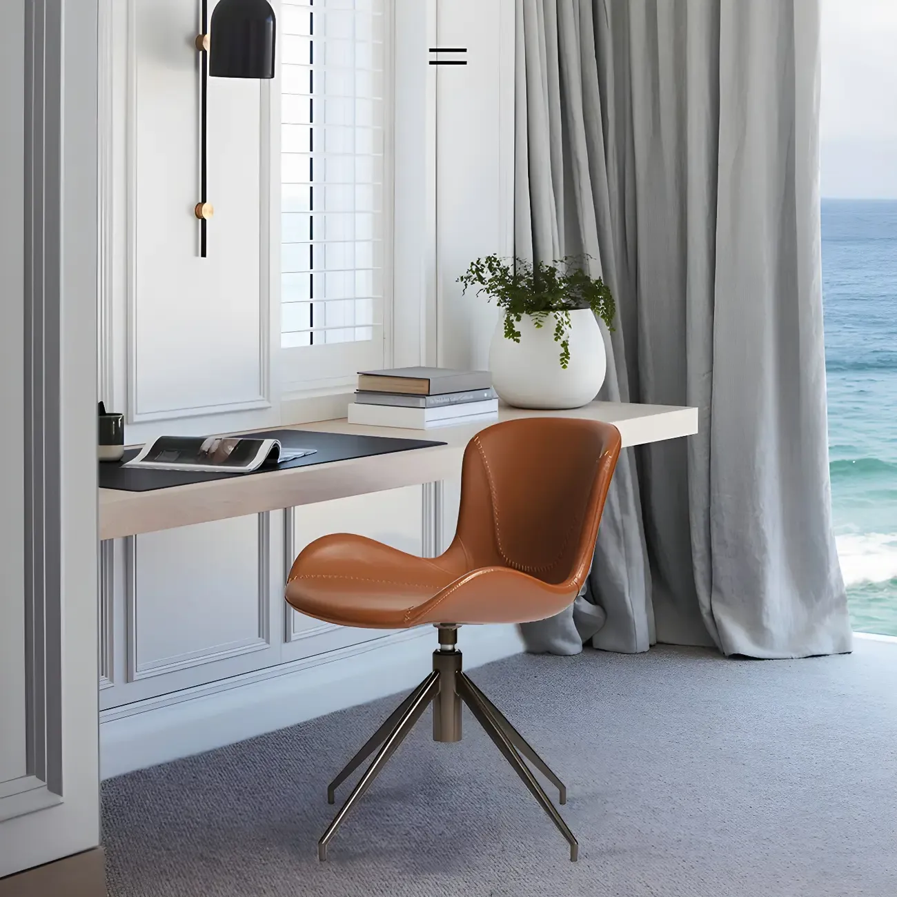 Swivel Industrial Faux Leather Low Back Dining Chair Image - 4