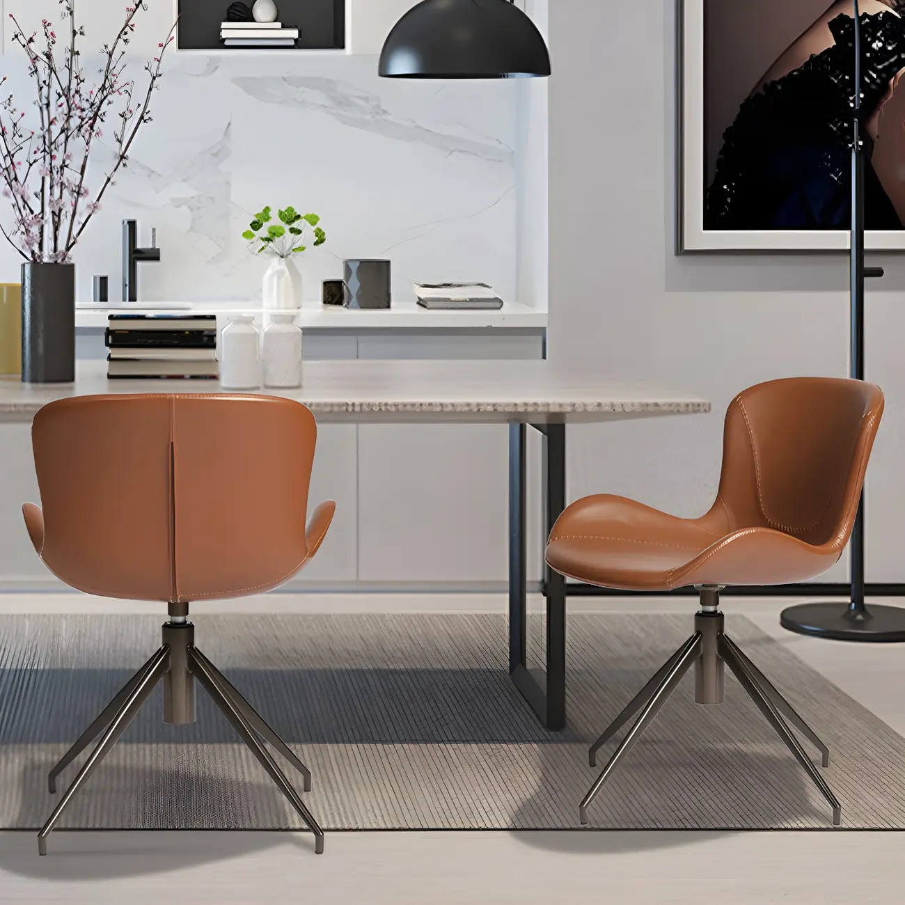 Swivel Industrial Faux Leather Low Back Dining Chair Image - 5 | homeyfad