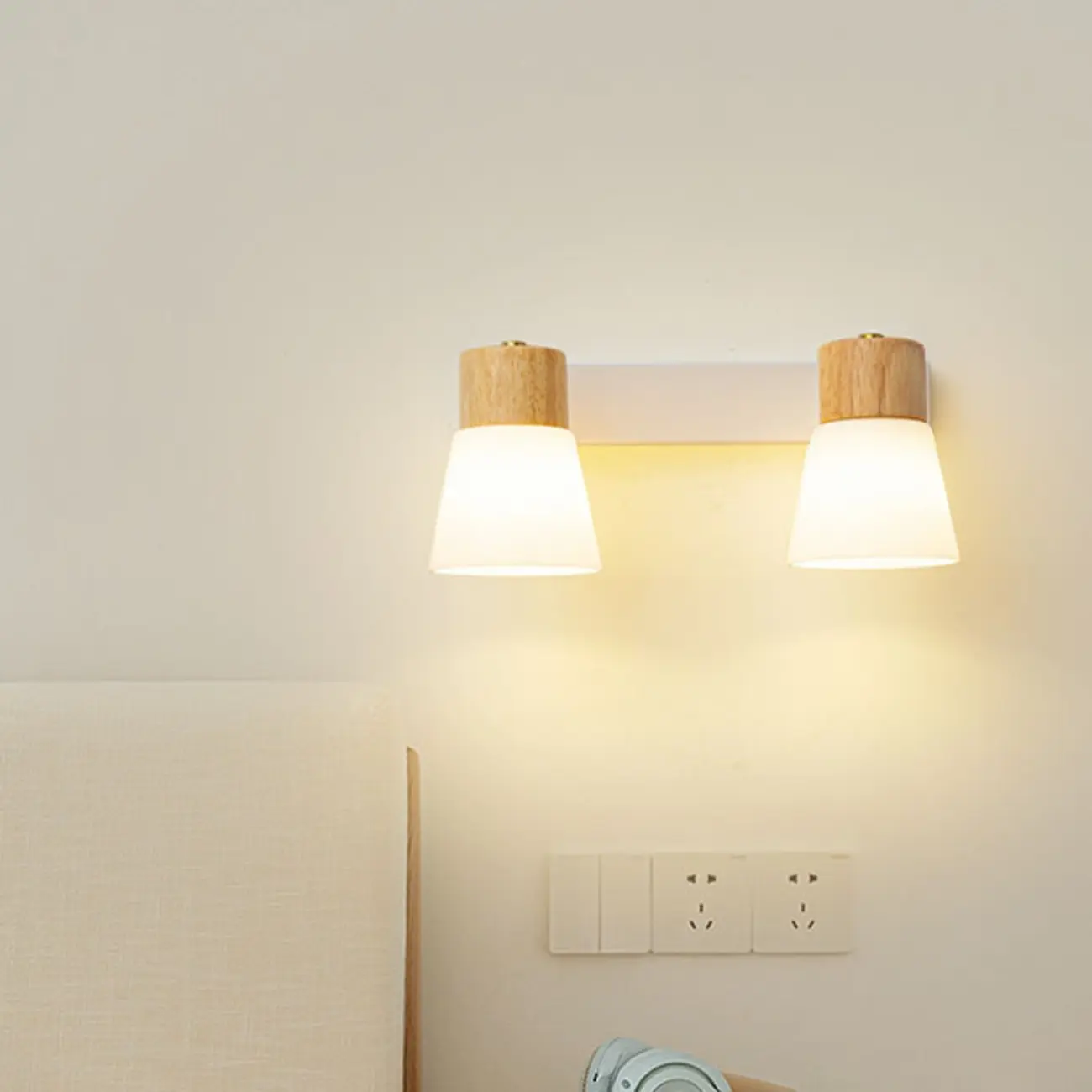 Mini White Natural Wood Metal Wall Sconce Image - 2 | homeyfad