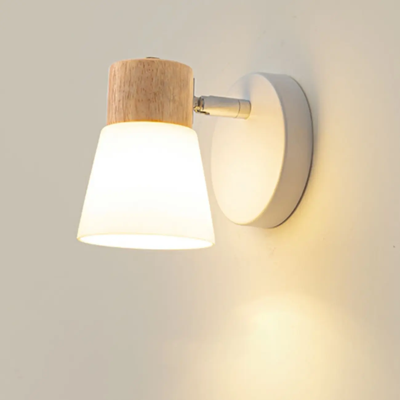 Mini White Natural Wood Metal Wall Sconce Image - 4 | homeyfad