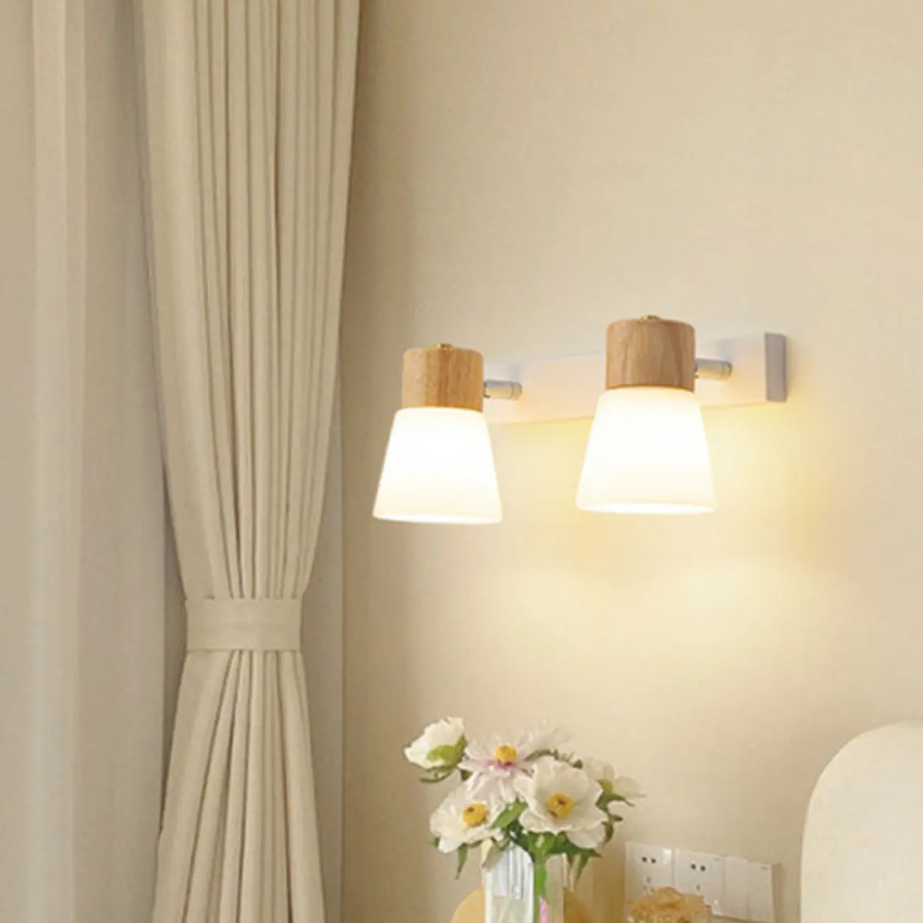 Mini White Natural Wood Metal Wall Sconce Image - 6 | homeyfad