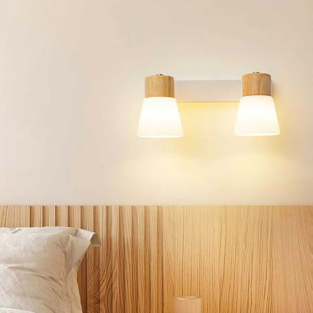Mini White Natural Wood Metal Wall Sconce Image - 7 | homeyfad