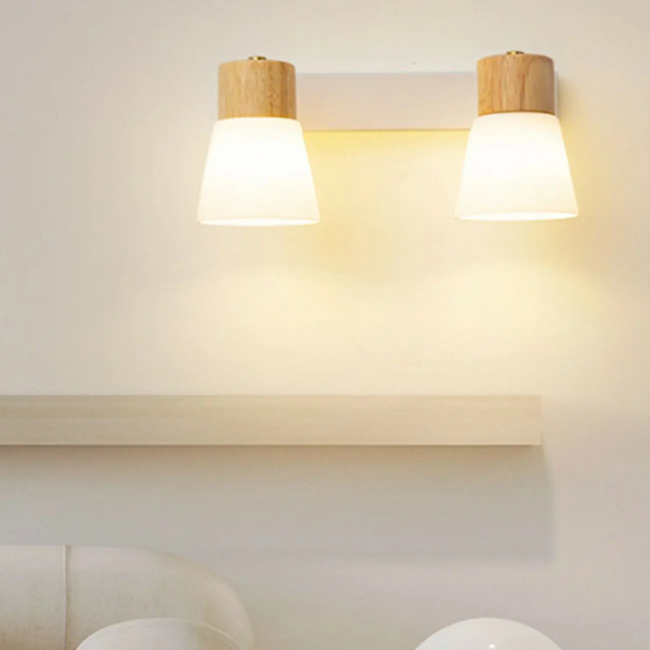 Mini White Natural Wood Metal Wall Sconce Image - 8 | homeyfad