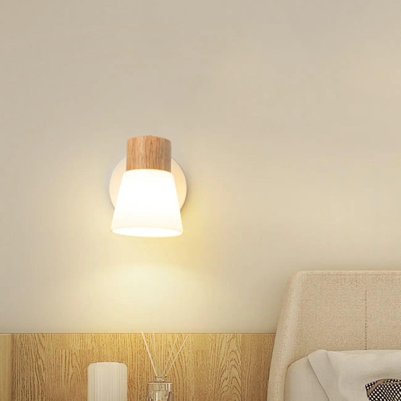 Mini White Natural Wood Metal Wall Sconce Image - 10 | homeyfad