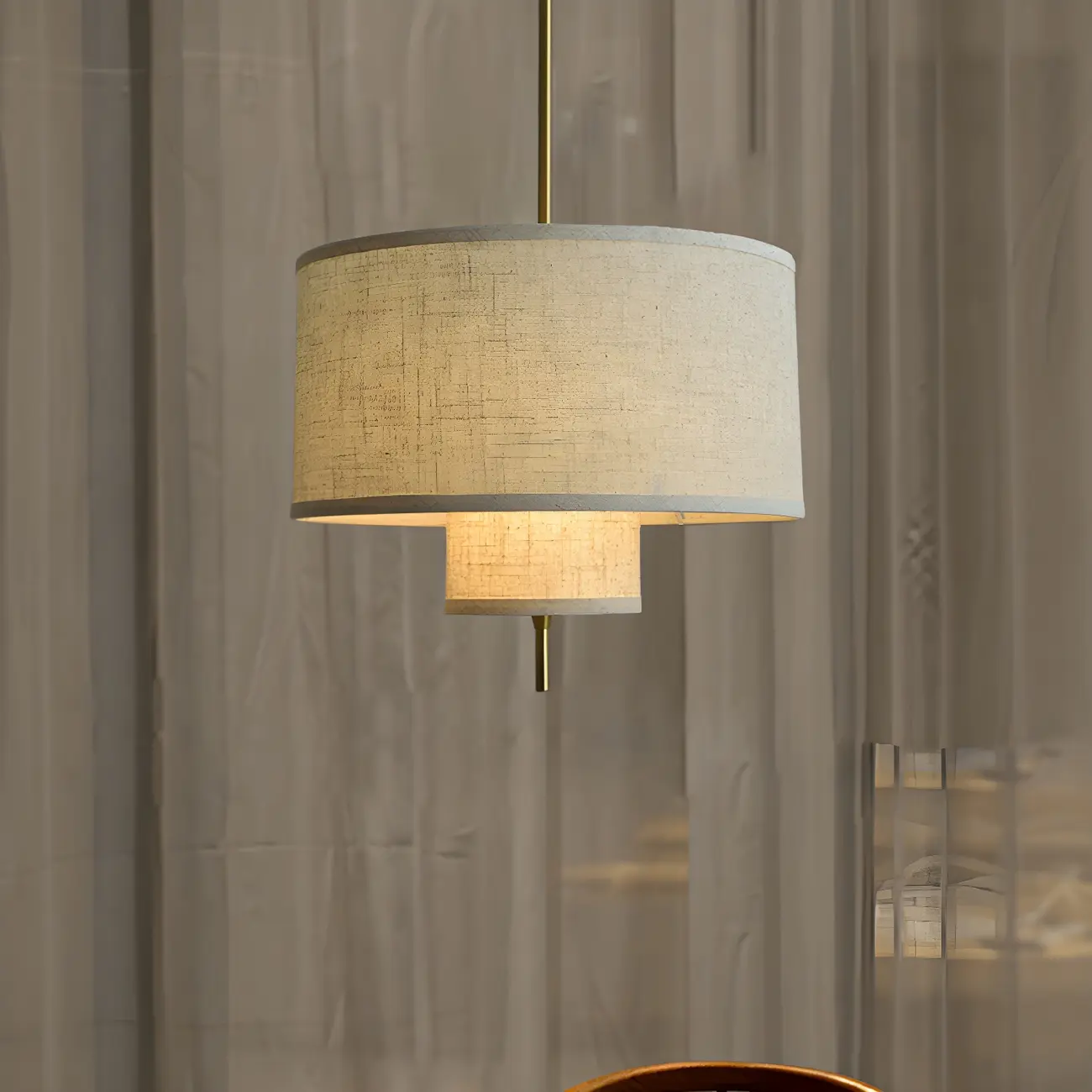 Modern Fabric Double Layer Drum Pendant Light Image - 5 | homeyfad