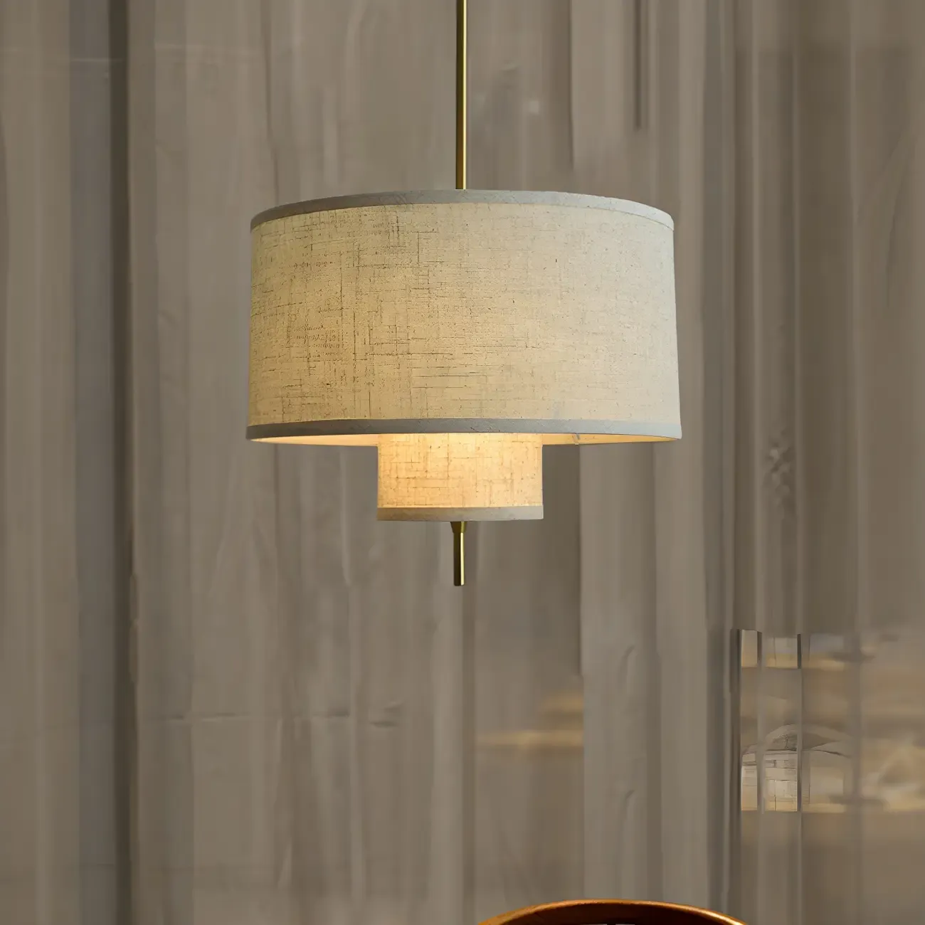Modern Fabric Double Layer Drum Pendant Light Image - 5
