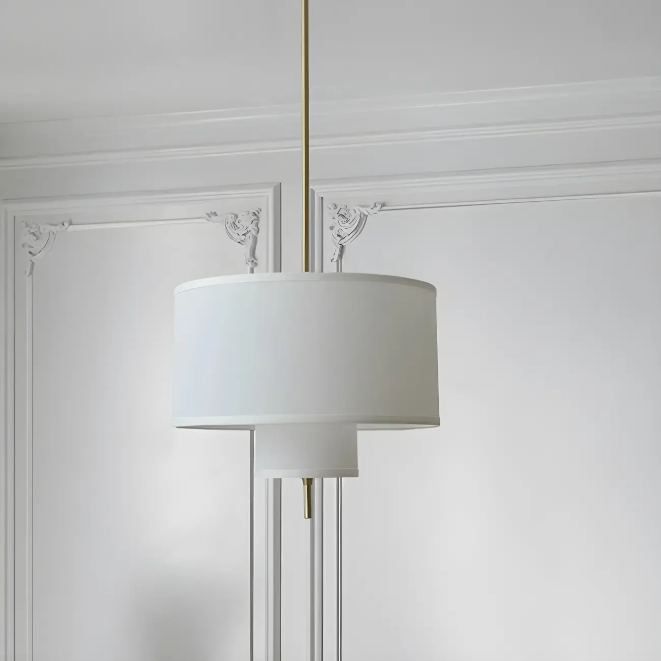 Modern Fabric Double Layer Drum Pendant Light Image - 3