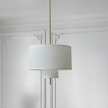 Modern Fabric Double Layer Drum Pendant Light Image - 3