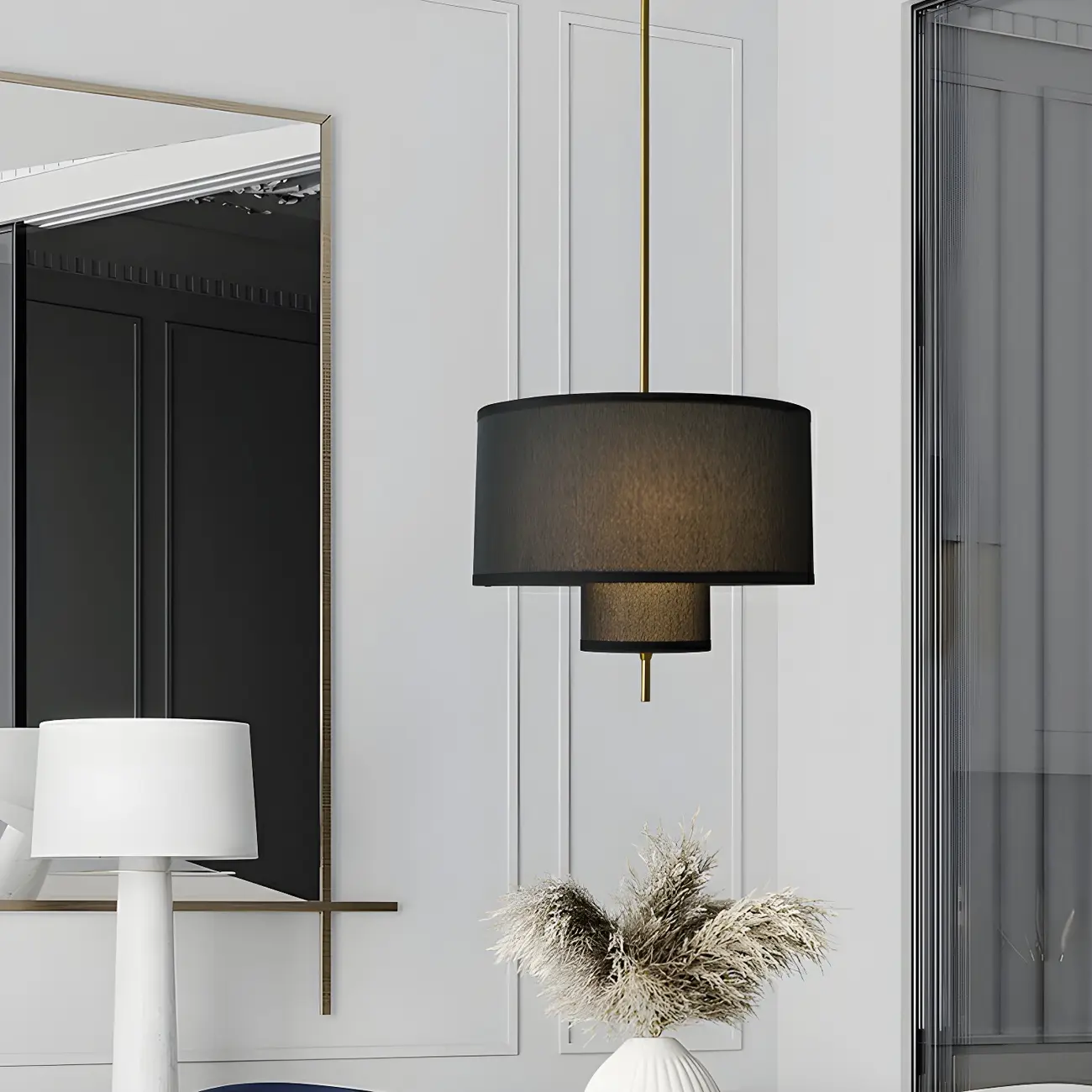Modern Fabric Double Layer Drum Pendant Light Image - 4 | homeyfad