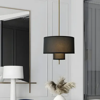 Modern Fabric Double Layer Drum Pendant Light Image - 4