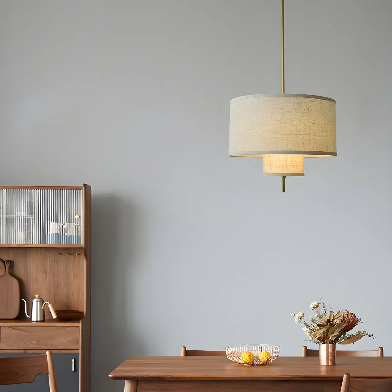 Modern Fabric Double Layer Drum Pendant Light Image - 1 | homeyfad