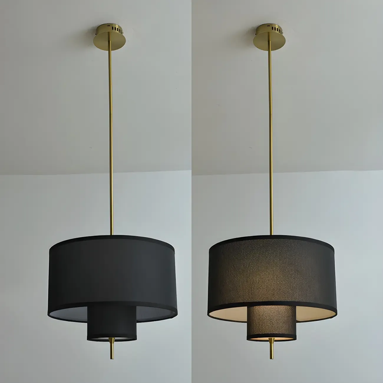 Modern Fabric Double Layer Drum Pendant Light Image - 6