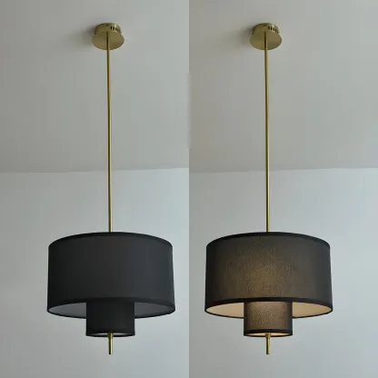 Modern Fabric Double Layer Drum Pendant Light Image - 6