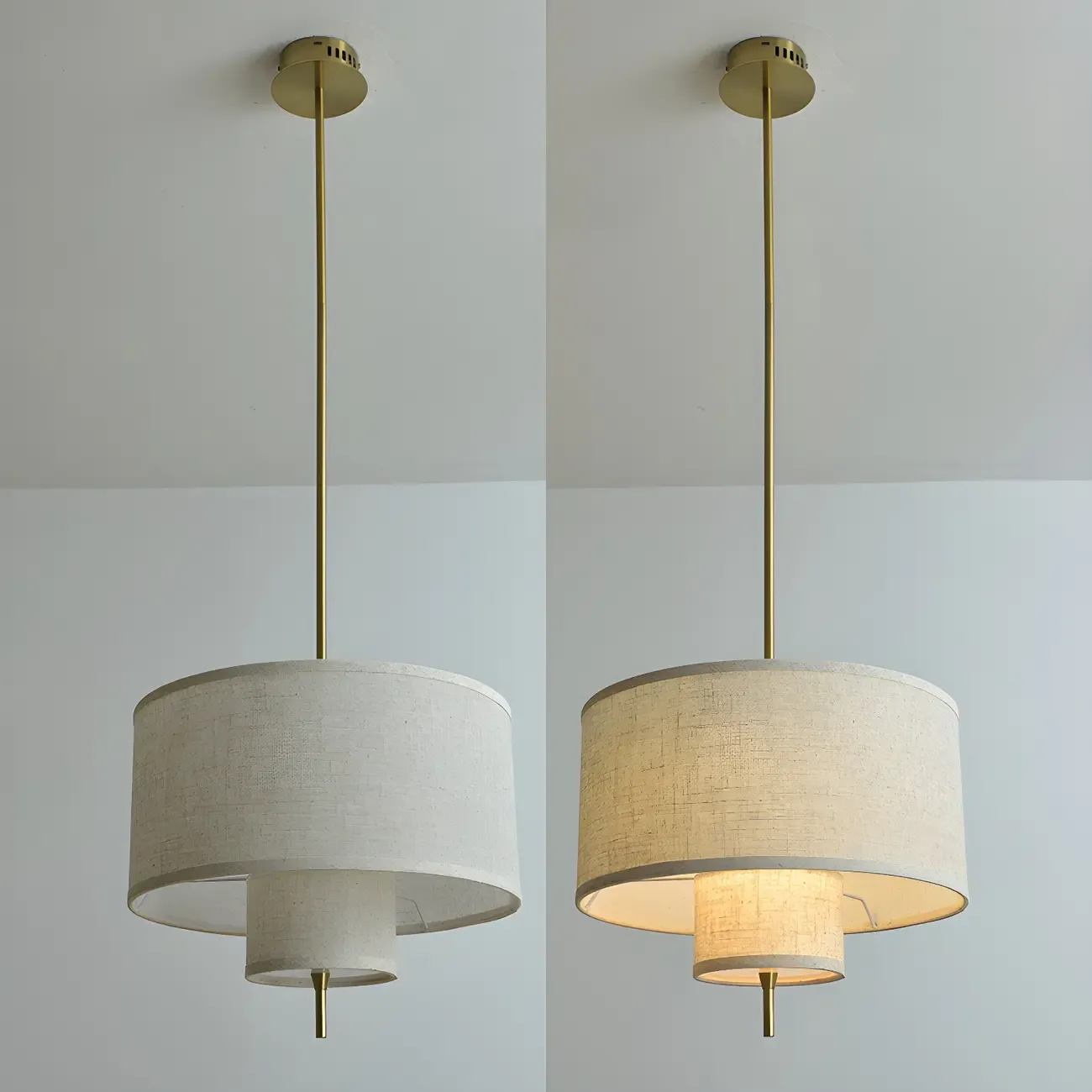 Modern Fabric Double Layer Drum Pendant Light Image - 7