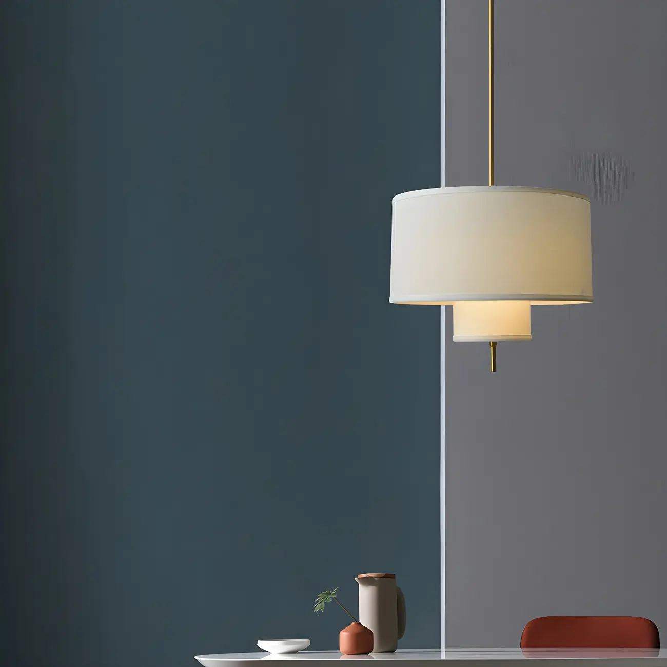 Modern Fabric Double Layer Drum Pendant Light Image - 2 | homeyfad