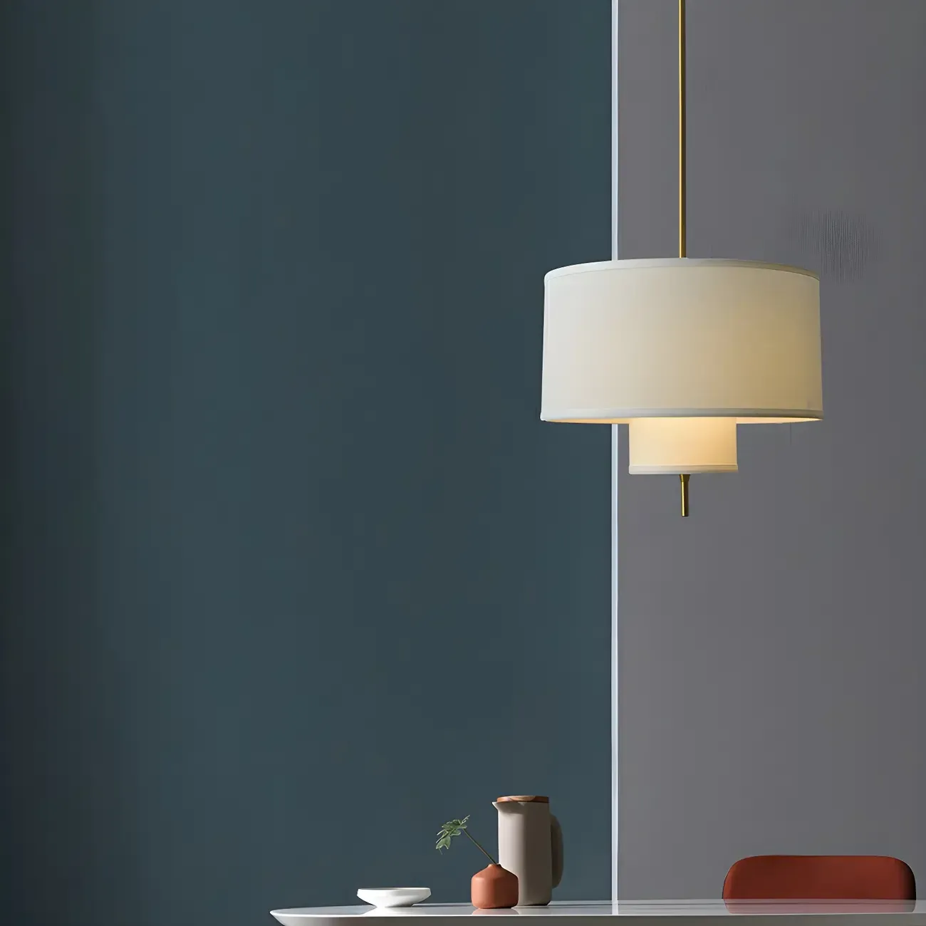 Modern Fabric Double Layer Drum Pendant Light Image - 2