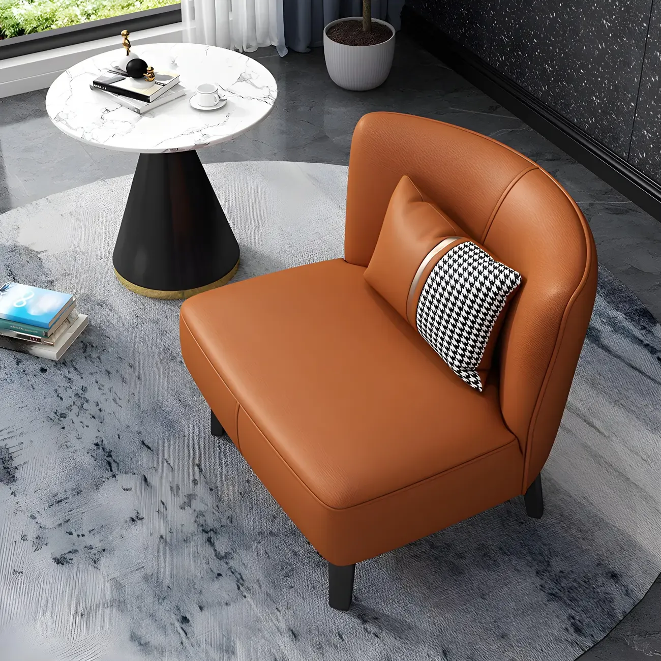 Stylish Brown PU Leather Accent Chair with Pillow for Living Room Image - 1