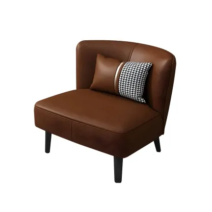 Stylish Brown PU Leather Accent Chair with Pillow for Living Room Image - 6