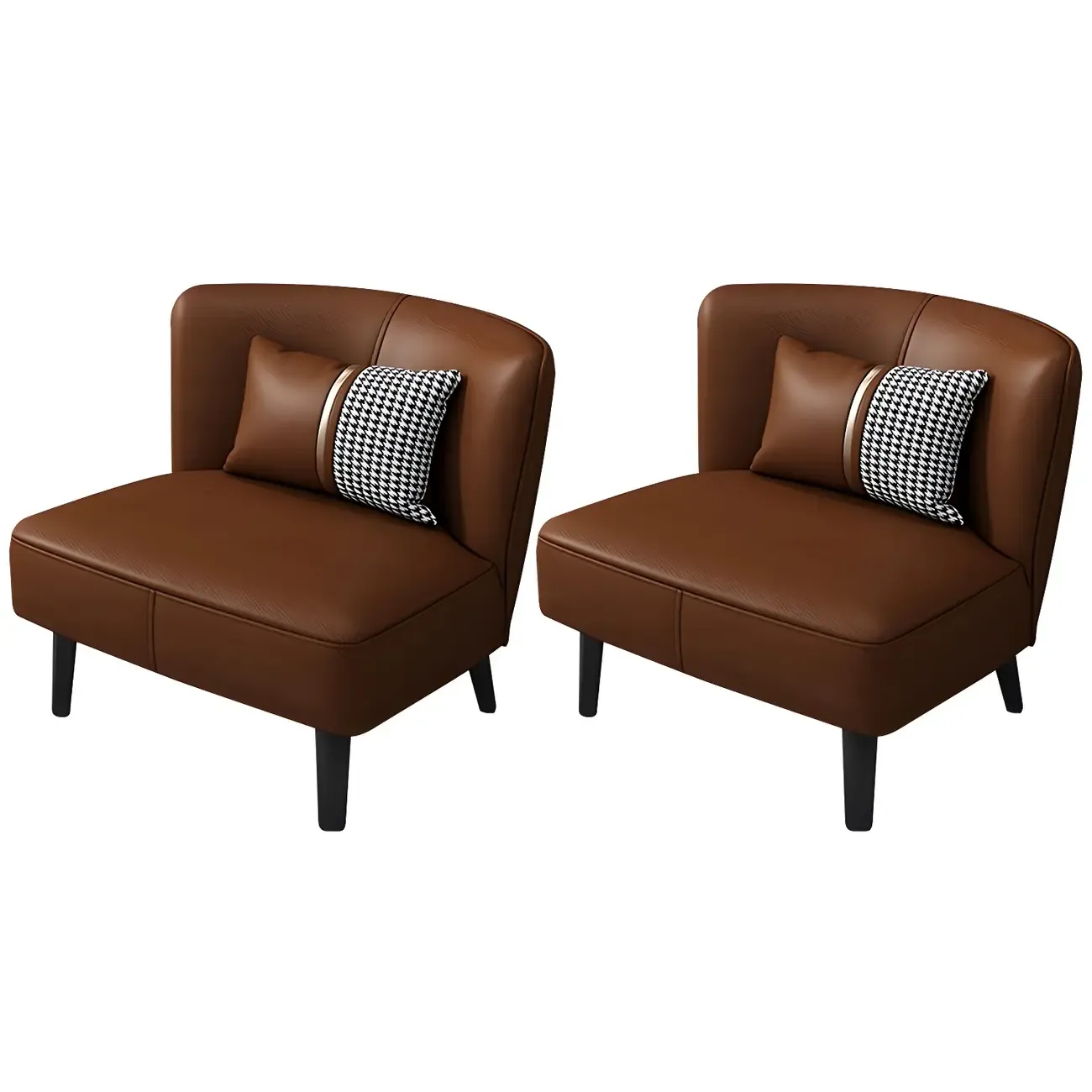 Stylish Brown PU Leather Accent Chair with Pillow for Living Room Image - 8