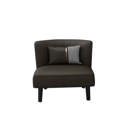 Stylish Brown PU Leather Accent Chair with Pillow for Living Room Image - 9