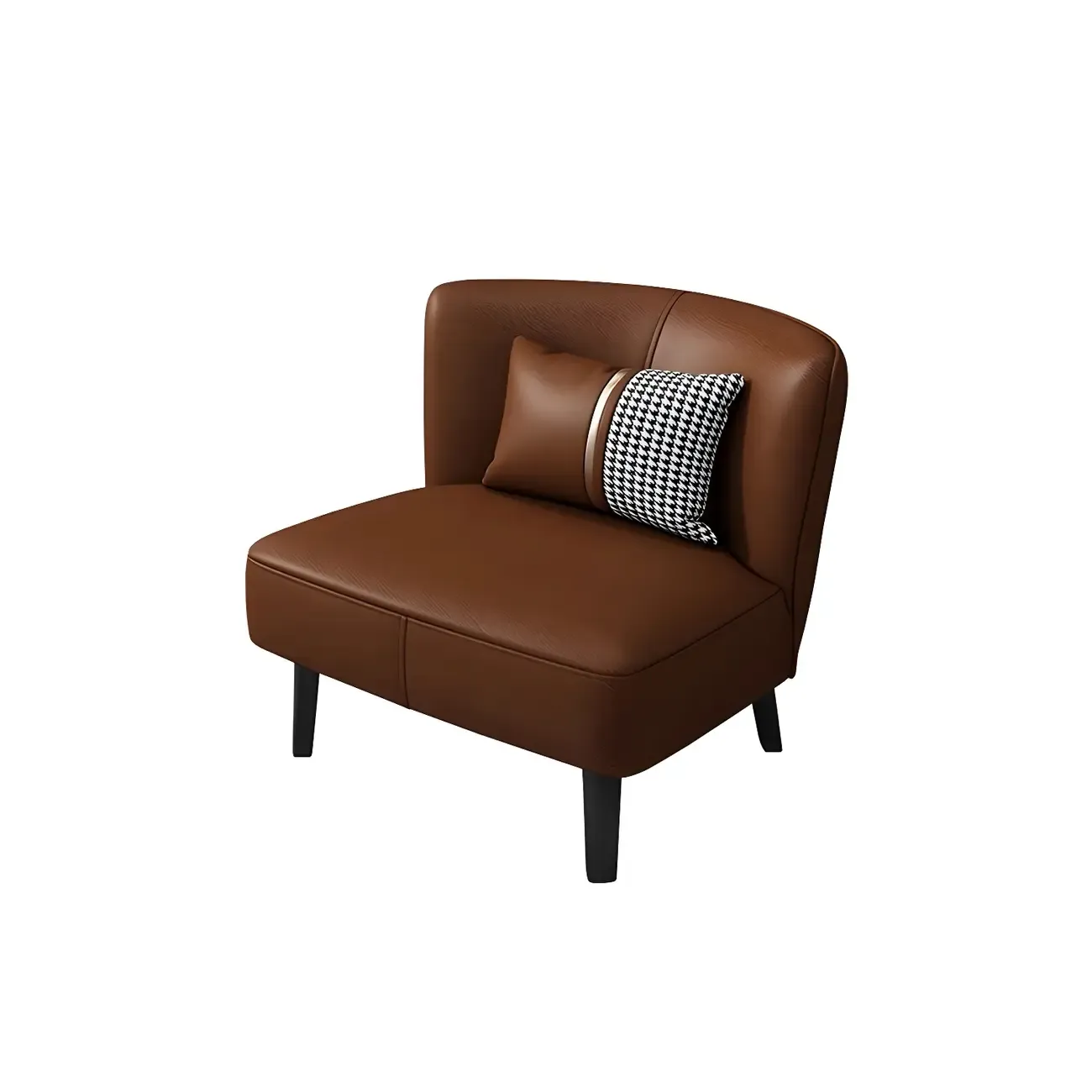 Stylish Brown PU Leather Accent Chair with Pillow for Living Room Image - 10