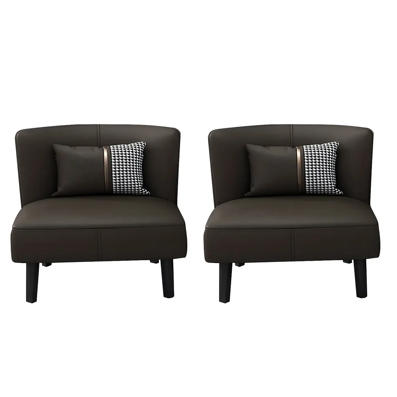 Stylish Brown PU Leather Accent Chair with Pillow for Living Room Image - 11