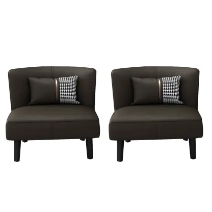 Stylish Brown PU Leather Accent Chair with Pillow for Living Room Image - 11