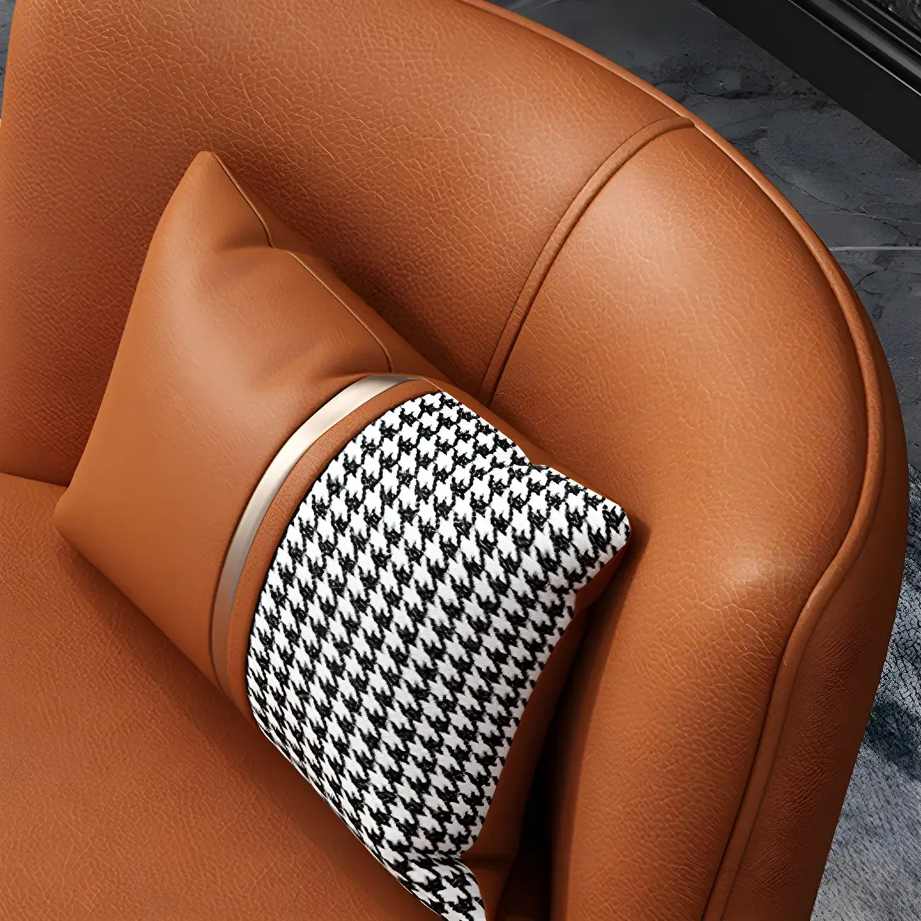 Stylish Brown PU Leather Accent Chair with Pillow for Living Room Image - 12