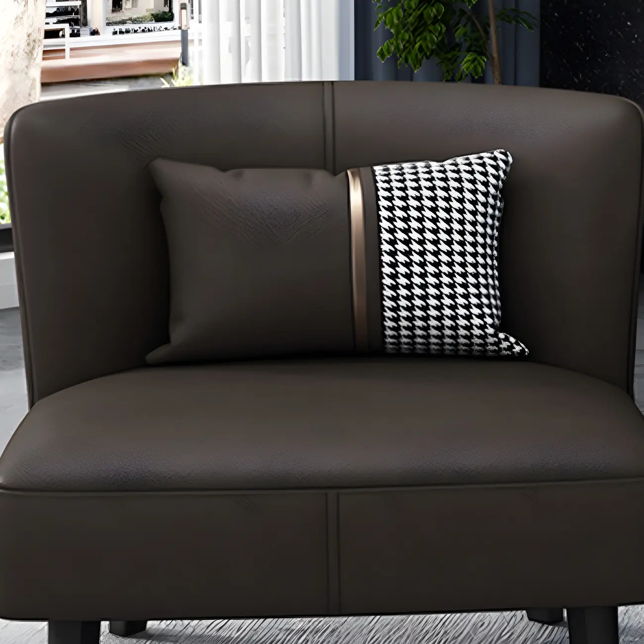 Stylish Brown PU Leather Accent Chair with Pillow for Living Room Image - 14 | homeyfad